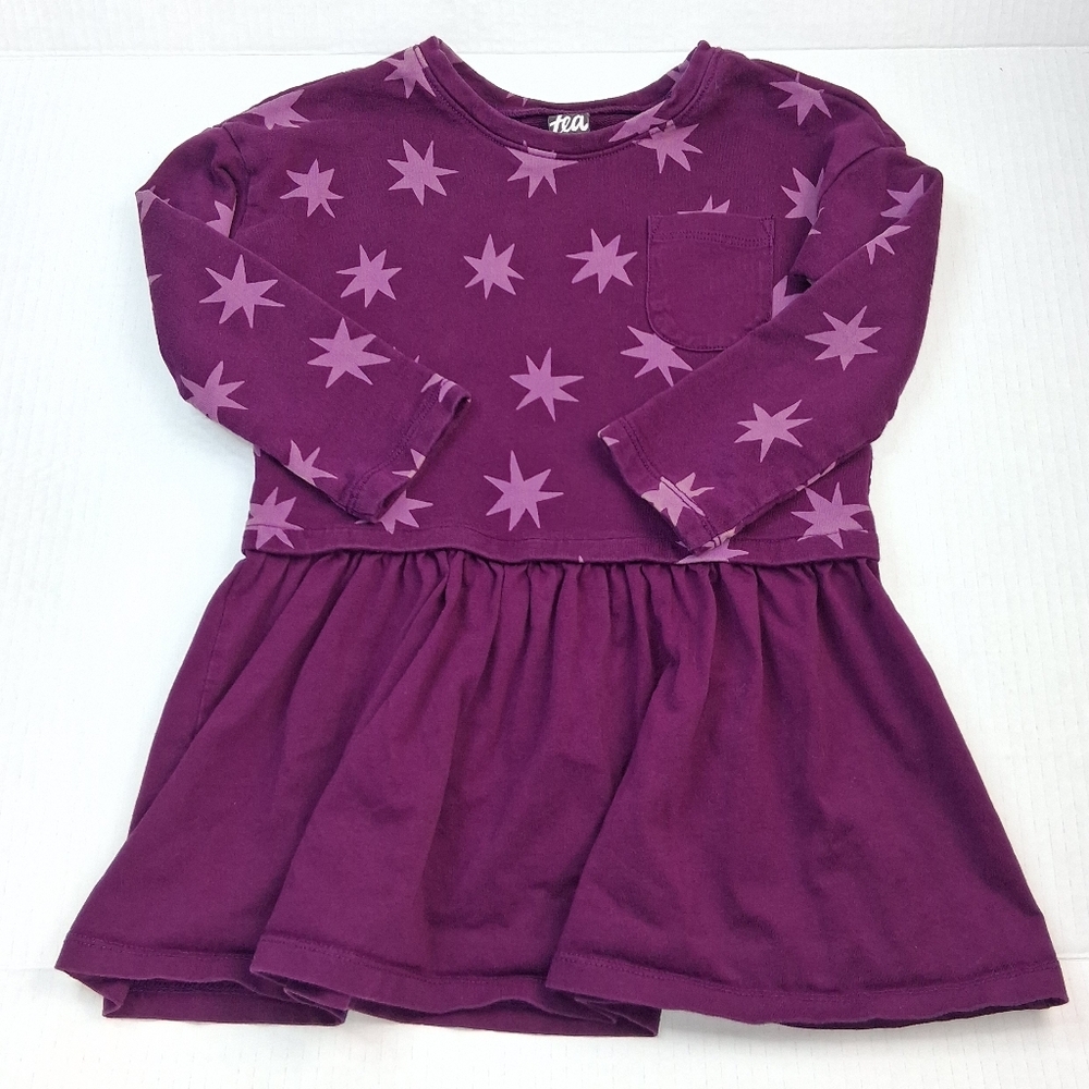 Tea Collection Plum Purple Stars Long Sleeve Crewneck Dress